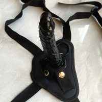 2pcs-wearable-buckle-harness-with-realistic-dildo-black-2-piece-set